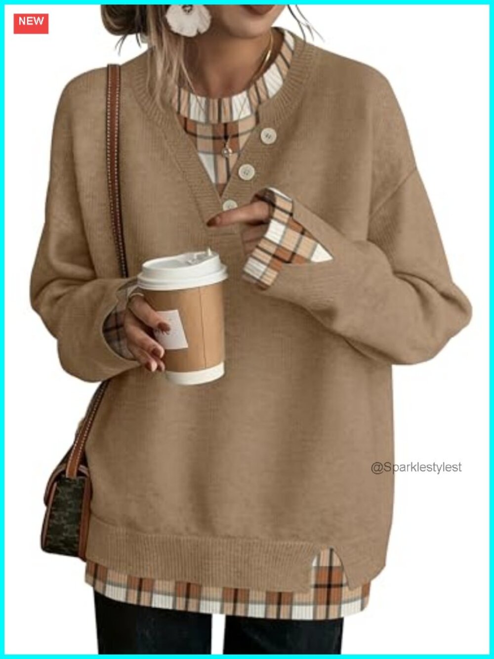 Women's Oversized Knit Pullover Sweater Crew Neck Drop Shoulder